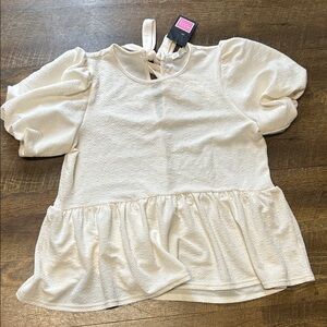 Blu Pepper Cream Textured Blouse with Puff Sleeves